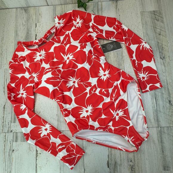 Vince CAMUTO Long Sleeve Open Back One-Piece floral Print rash guard new 8 - Picture 2 of 7
